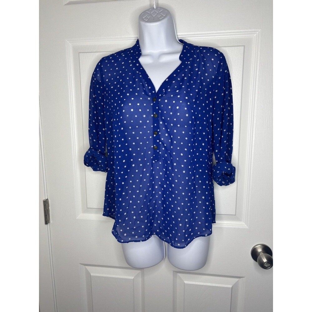 a.n.a A New Approach Blue Polka Dot Blouse Petite Small Flowy Top